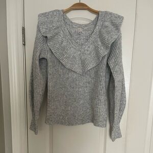 Gray V-Neck Sweater with Ribbed Texture